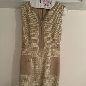 Karen Millen Teeed Dress Beige Camel Women’s Size UK 12 US 8 Altered From UK 16